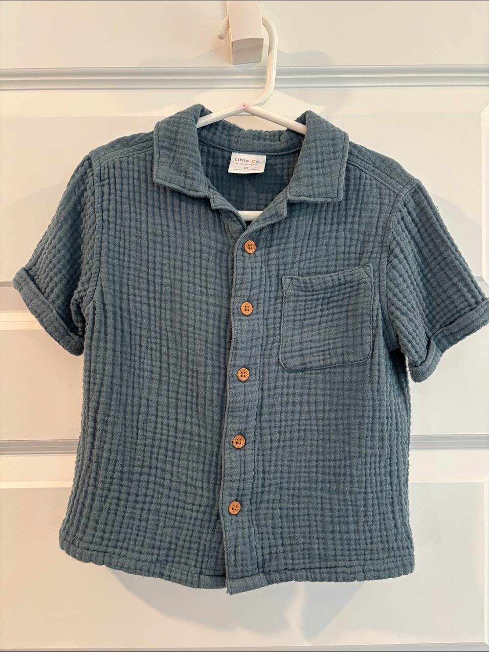Kids' Blue Short-Sleeve Button-Front Shirt and shorts set by Little Co.